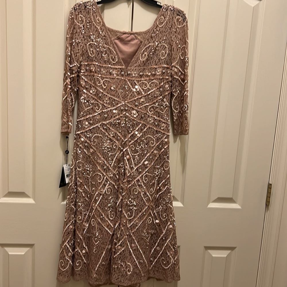 Adrianna Papell Boat Neck 3/4 Sleeves Back Zipper Midi Beaded Dress-ROSE… - Picture 10 of 11